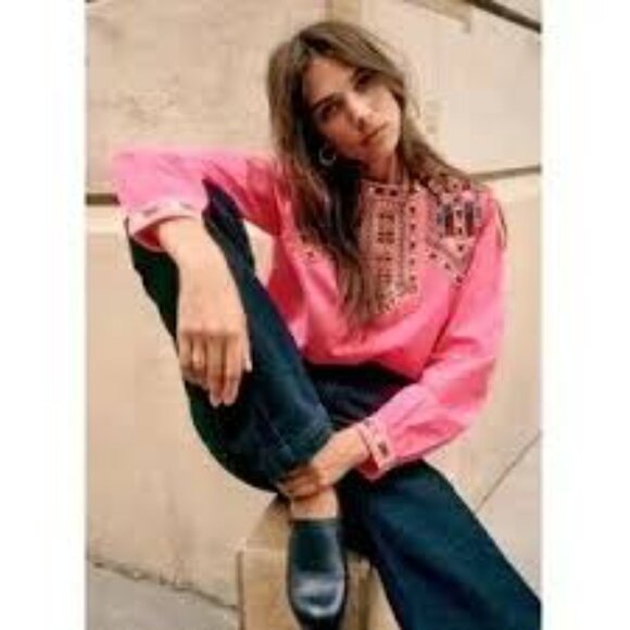 Sézane Tam Blouse with Embroidered Bib and Cuffs - Picture 2 of 9